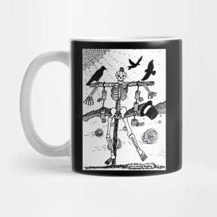 Skeleton scarecrow ravens Halloween drawing Mug